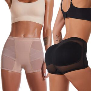 Women's High-Support Peach Lift Shapewear Leggings with Padded Buttocks, Tummy Control Mesh Overlay, Beige & Black Options, Elegant Design for Slimming & Lifting Effect, Butt Lifting Leggings