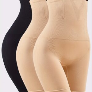 3pcs Seamless High Waist Tummy Control Postpartum Boxer Shapewear, Women's Butt Lifting Beauty Body Waist Cincher Bottoming Safety Panties