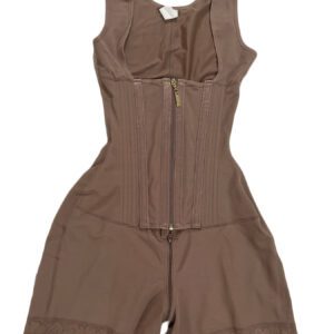 Women's High Waist Lace Shapewear Bodysuit with Zip Closure, Tummy Control, No Pad, Nylon Knit Fabric, Full Coverage, Brown, 1pc