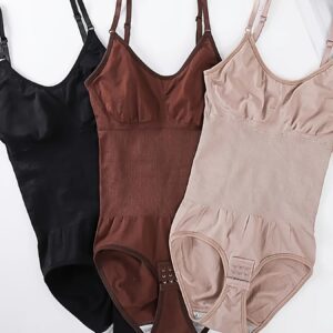3pcs Women's Seamless Shapewear Bodysuits - High Compression, Hip Lifting & Tummy Control, Breathable Stretch Fabric, Solid Color (Black/Brown/Beige), Elegant Design for Casual Attire & Special Occasions, Body Shaping Bodysuit | Versatile Wear | Snug Fit, Tummy Control Shapewear