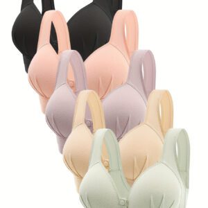 5pcs Front Buckle Wireless Bra, Comfy & Breathable Push Up Bra, Women'S Lingerie & Underwear