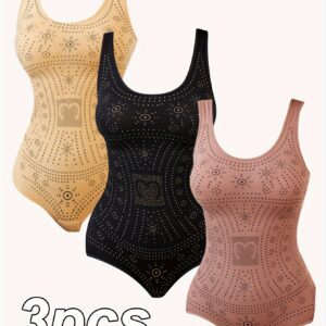 Composition: 10% Spandex, 90% Nylon Material: Nylon Pattern: Solid color Type: Bodysuits Operation Instruction: Hand wash,do not dry clean Number Of Products: 3 Pcs Weaving Method: Knit Fabric Style: Elegant Item ID: FK363778 Origin: Guangdong,China3-Pack Nylon Body Shaping Jumpsuits - Solid Color, Full Coverage, Slimming Design