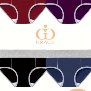 4pcs Women's High Waist Briefs, Breathable Full Coverage Underwear in Multicolor (Black, Gray, Navy Blue, Maroon, Purple) - Soft & Comfortable Casual Attire