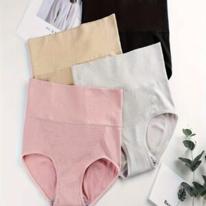 [Breathable Butt Lifting Briefs] 4-Pack High-Waist Butt Lifting Briefs - Breathable Seamless Polyamide - Solid Color Tummy Control Underwear for Women