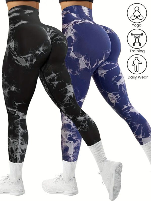 Women'S 2-Pack Seamless Tie-Dye High Stretch Sports Yoga Leggings, Athletic Workout Pants, Comfort Fit Activewear for Gym & Home Exercise
