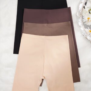 4pcs Soft Seamless Solid Boyshort Panties, Comfortable Stretch Women'S Lingerie & Underwear