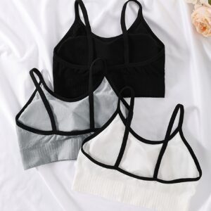3pcs Letter Print Seamless Contrast Trim Vest Top, Simple Comfy Elastic Wireless Cami Top, Women's Lingerie & Underwear