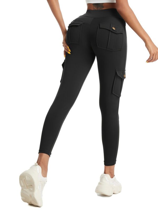 Women's High-Waisted Yoga Pants with Multi-Pocket Design – Stylish, Comfortable, and Durable for Running, Fitness Workouts, and Casual Attire – Black, High-Stretch Polyester Blend, Machine Washable