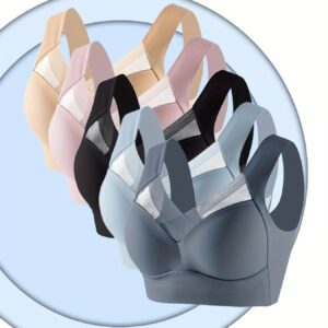 [Mesha Push-up Sports Bra] 5pcs Set, Wireless Mesh Push-up Sports Bras - High Elasticity, Thin Molded Cups Yoga Bra